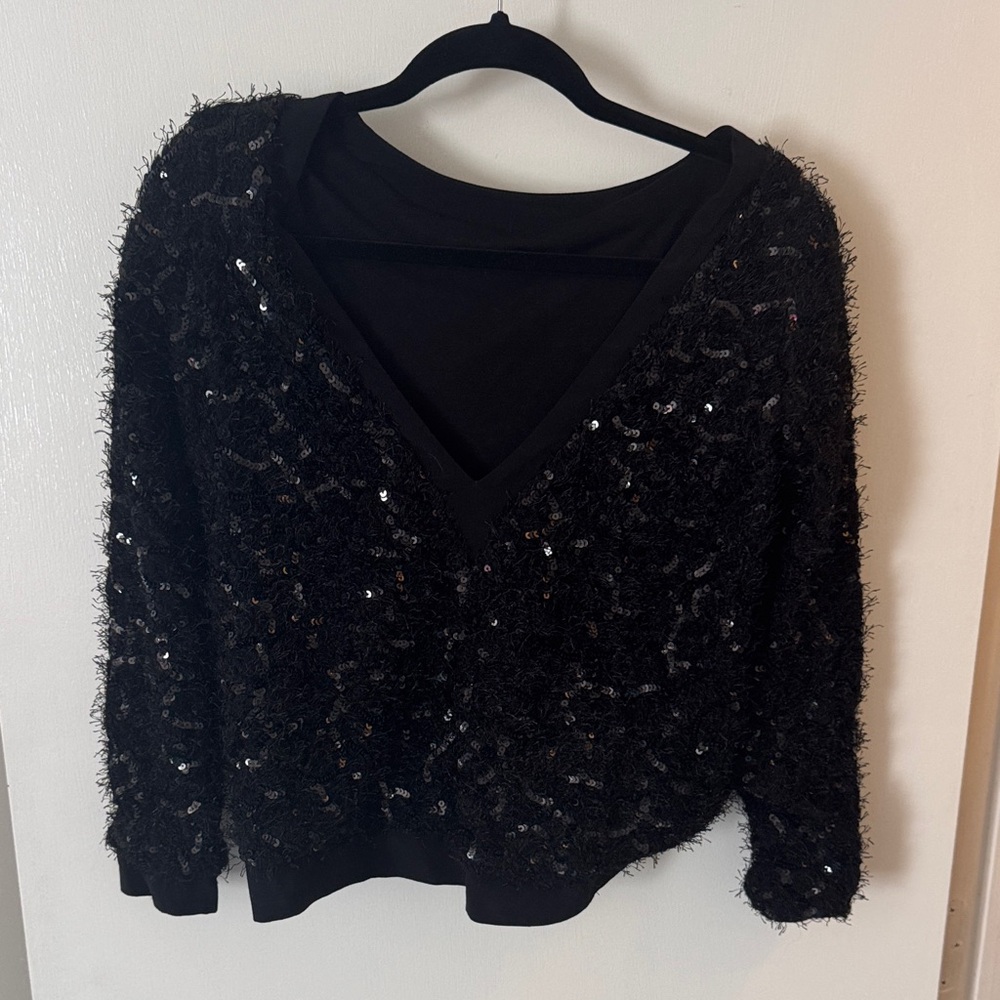 Matty M Black Sequin V-Neck Sweater